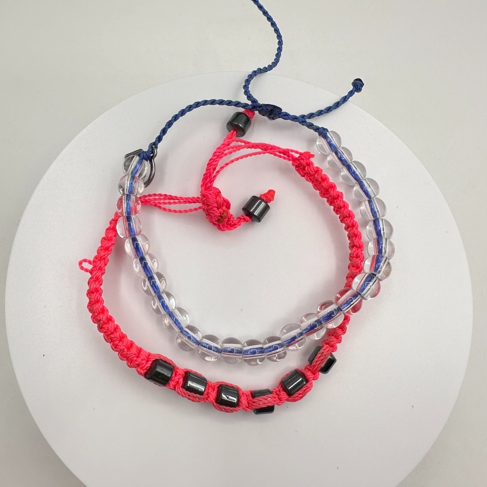 Vintage 90s Pink Macrame Bead Bracelet Set Adjustable Boho Fashion‎ Jewelry